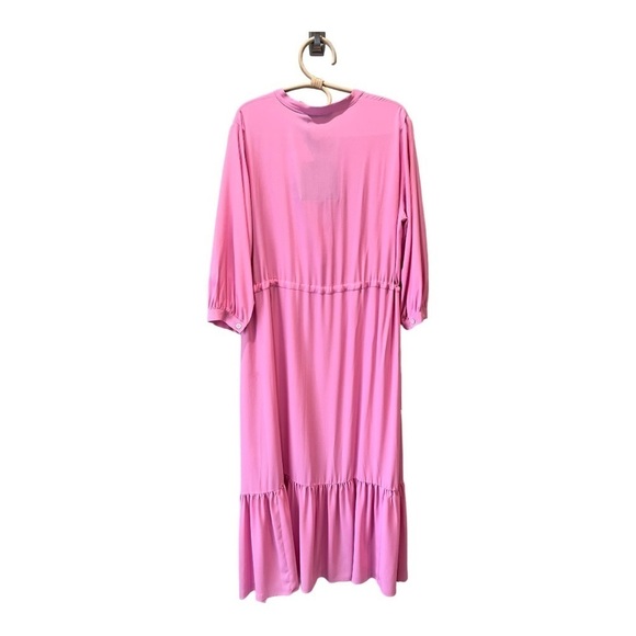 Marella MaxMara Italian Silk Blend Petal Pink Tiered Ruffle MIDI Robe Dress 10 - Picture 8 of 16
